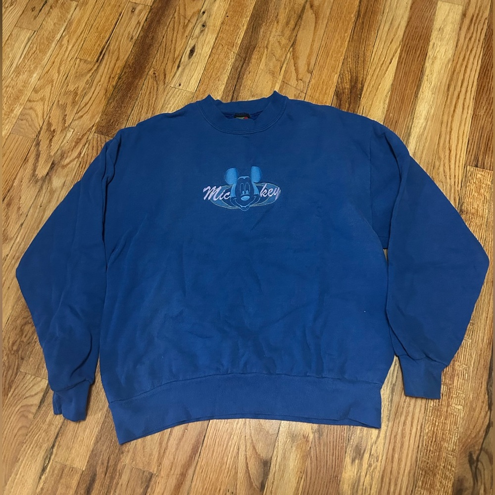 Mickey Unlimited Velva Sheen Blue Crewneck Pullover Embroidered Disney Vintage